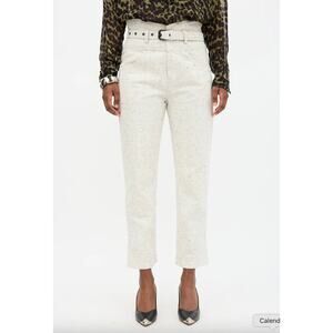 Isabel Marant Speckled White Evera Jeans Belted High Waist Size FR 38 US 2